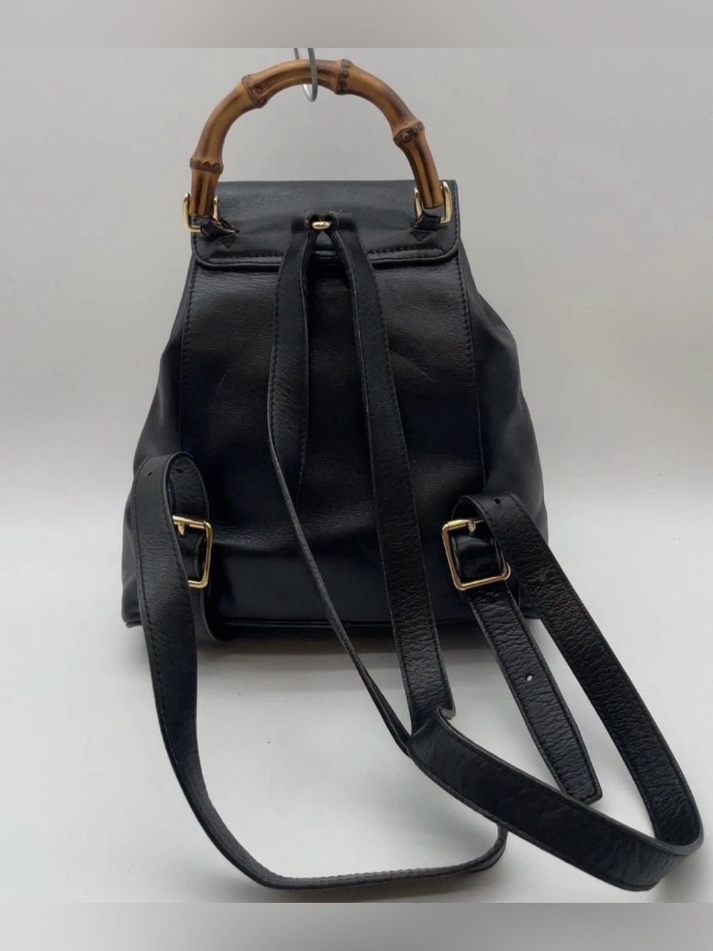 FINAL PRICE Authentic Gucci Bamboo Leather Black 003.2852 Backpack W/Dustbag - Picture 4 of 16